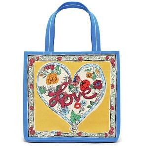 Brighton Tied Woth Love Blue Tote with Floral Heart NWT